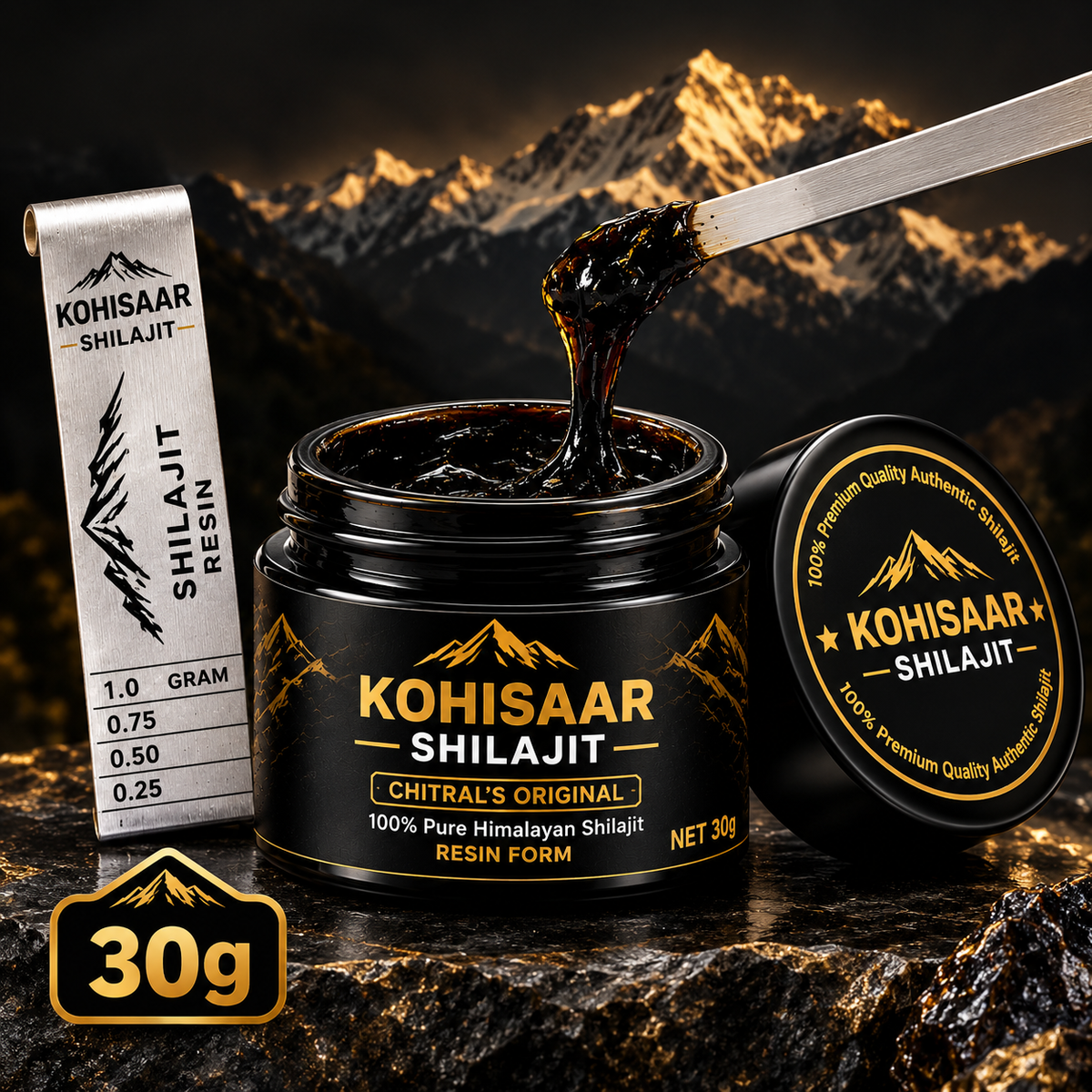 Authentic Himalayan Shilajit Resin 30g jar by Kohisaar