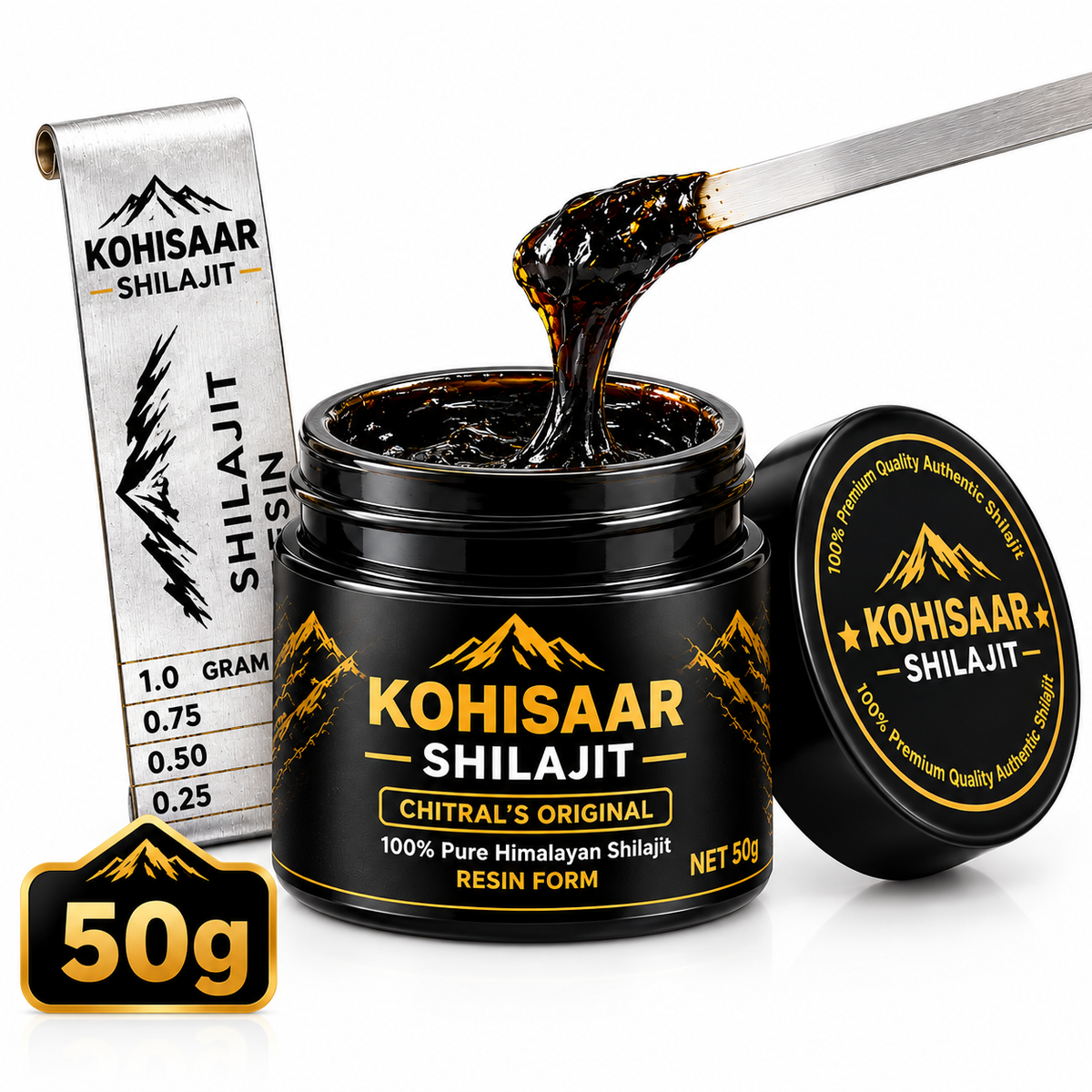 Authentic Himalayan Shilajit Resin 50g jar by Kohisaar