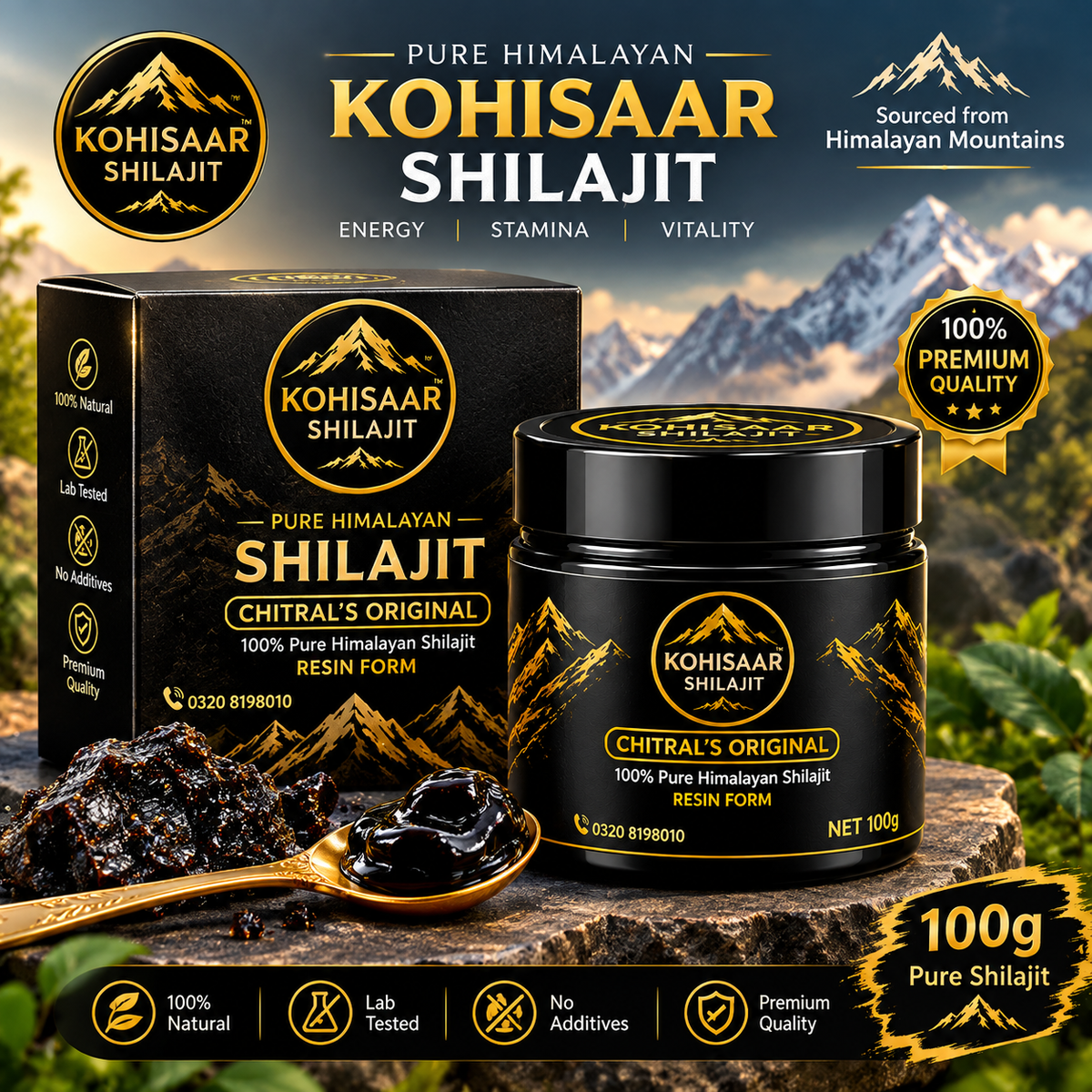 Kohisaar Himalayan Shilajit Resin 100g premium packaging